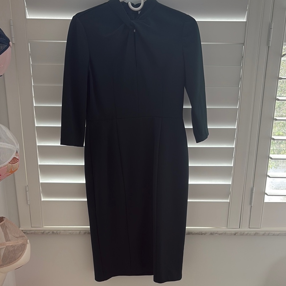 Donna Morgan Black Sheath Dress with Mock Neck